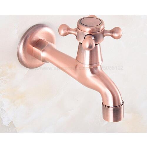 Antique Red Copper Cross Handle Wall Mount Mop Pool Water Tap Faucet Single Handle Cold Water Faucet zav324