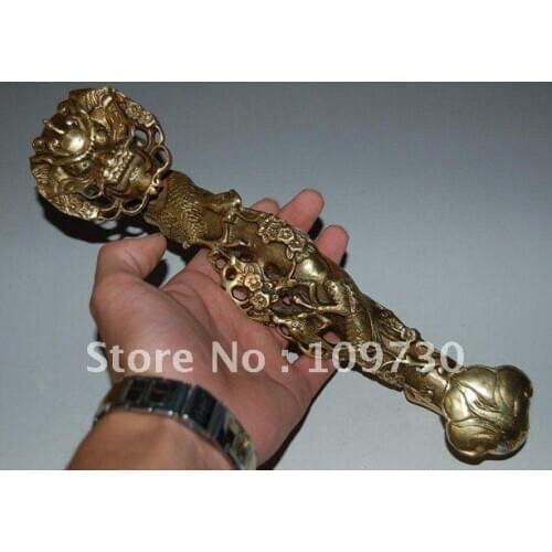 Free shipping Ancient Chinese bronze brass Ruyi scepter & Dragon magpie plum statue Hat