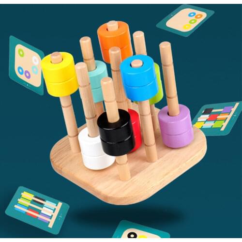 Logical thinking game montessori educational wooden toys baby Color 3d Spatial thinking training building blocks