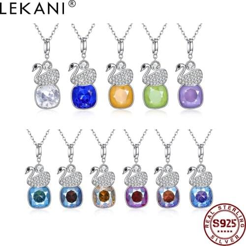 LEKANI 925 Sterling Silver Swan Pendant Austria Multi-Colored Crystal Necklace Women Collarbone Chains Fine Jewelry Gift