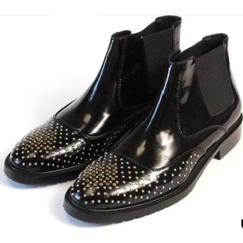 New autumn winter casual men ankle boots round toe classics men shoes rivet chelsea boots genuine leather slip on mens boots