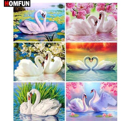 HOMFUN 100% Full Square/Round Drill 5D DIY Diamond Painting "Swan Lake" 3D Embroidery Cross Stitch 5D Home Decor Gift BK007
