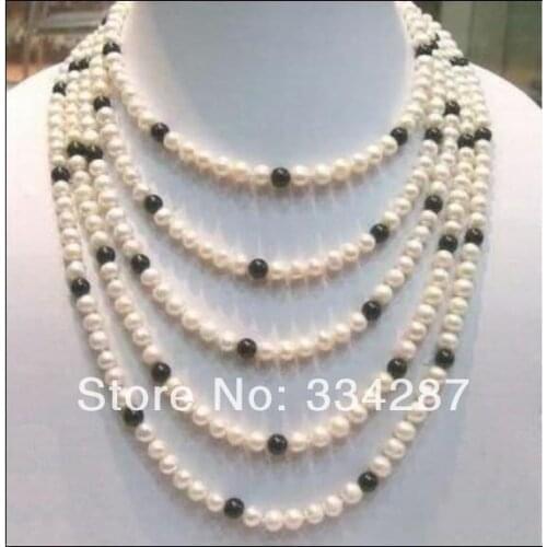 NATURAL SOUTH SEA WHITE + BLACK AKOYA PEARL NECKLACE 100INCH free shipping