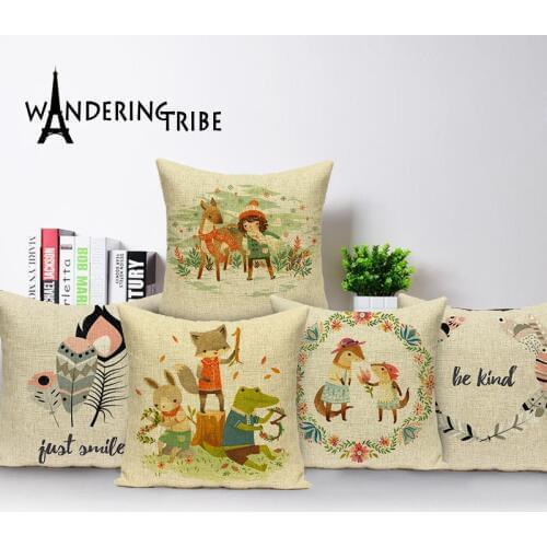 Fox Pillowcase White Cushion cover Home Decoration Cushions Custom Linen Animal Throw Pillow cover Outdoor Cushion covers