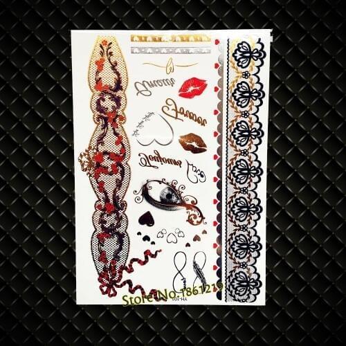 New Big Size Gold Flash Metallic Tattoo Henna Large Bracelet Body Art Arm Sleeve Tattoo Jewelry Sticker GYH101 3D Eye Sexy Lips