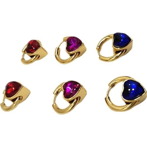 New French positive and negative heart-shaped colored crystal earrings wholesale Korean version of simple copper earrings