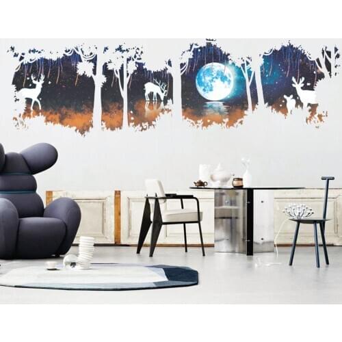 New Christmas Wall Stickers Warm fluorescent elk moon large wall decals green living room bedroom decoration wallpaper mural