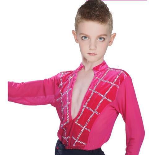 Original Latin Dance Tops for Children Black Blue White Fitness Shirt Boy Sexy Male Ballroom Professional Chacha Clothes N7005