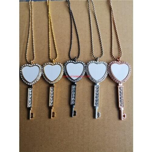 Sublimation blank heart key necklaces pendants fashion necklace pendant hot tranfer printing consumable 20pieces/lot