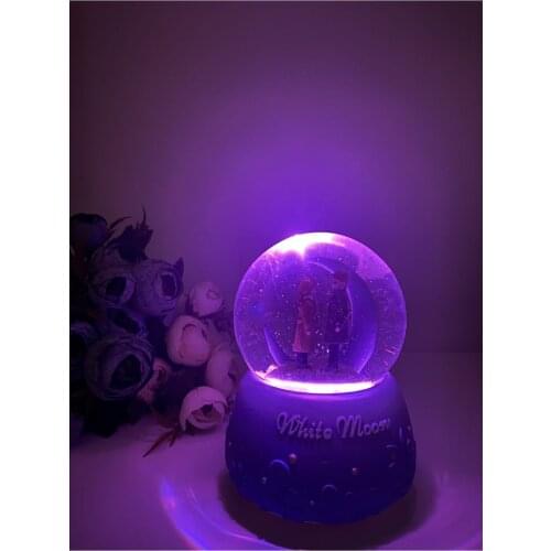 Valentines Day Gift White Moon Romantic Lover Medium Size Musical And Colorful Light Snow Globe Souvenirs Decorative Balls