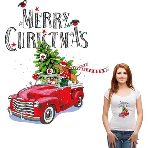 Applications For Clothes Christmas Car With Trees T-Shirt Jeans Decoration New Transfer Washable Diy Transfers For Clothing