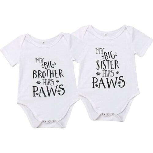 Pudcoco Big Brother Sister Bodysuits Has Paws Baby Boy Girl Clothes Cotton Summer Letter Bodysuit Outfits