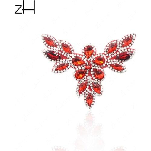 5Pcs British style Self-adhesive Bling Flower Wedding Red Acrylic Claw Chain A Diamond Applique Diy Shoes accessories 10X 8.5cm