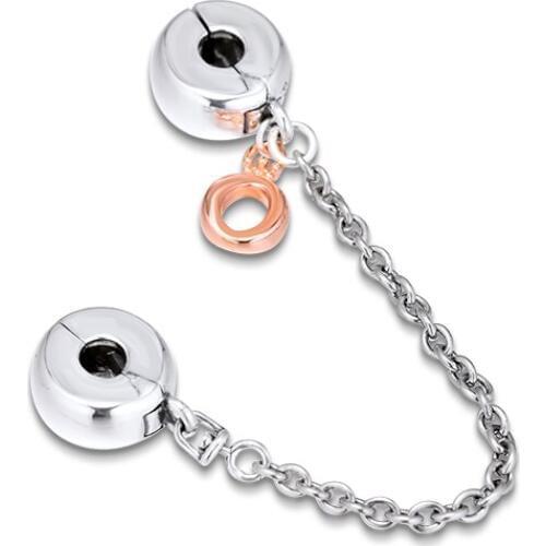 Charms Fits for Pandora Bracelets Necklaces Dangling Crown O Safety Chain Beads 100% 925 Sterling Silver Jewelry Free Shipping