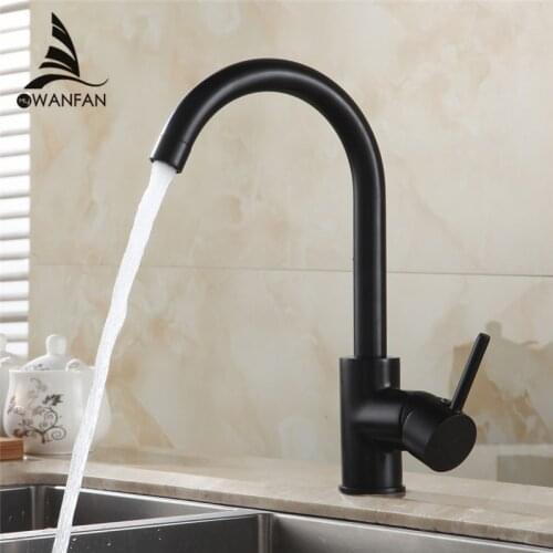 Kitchen Faucets Brass Kitchen Sink Water Faucet 360 Rotate Swivel Faucet Mixer Single Holder Single Hole Black Mixer 7114R