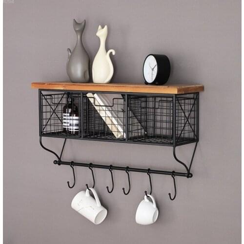 Modern Simple Wall Shelf Drawer Storage Rack Kitchen Seasoning Storage Rack with Hook Living Room Books Shelf Organizer