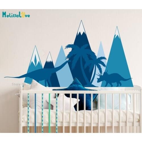 Vegetarian Dinosaur Mountains Wall Stickers Kids Boys Room Decor Animals Murals Nursery Vinyl Decals Removable YT5300