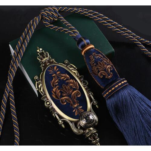 Vintage 4Pcs/Set 2 Curtain Tiebacks With 2 Hooks Embroidery Curtain Tieback Holdback Tassel Brush Rope Straps Tie Tape Wall Hook