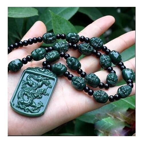 Xinjiang Hetian yulong Card pendant male zodiac dragon with 18 Arhat jade necklace