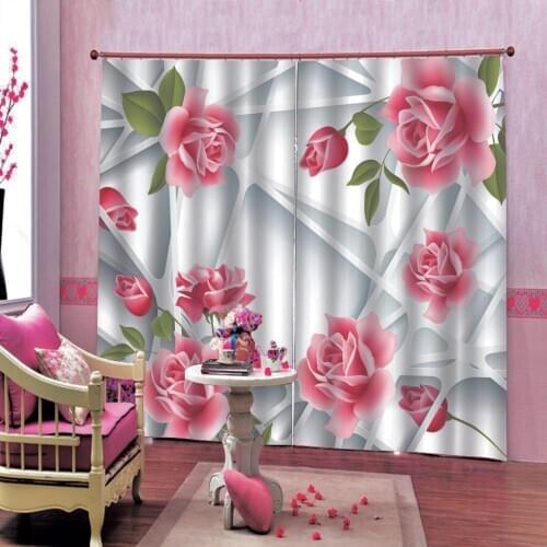 Abstract Geometry Square Rose flower Photo Curtain For Living Room Bedroom Blackout Window Drapes Deocr Customizable any size