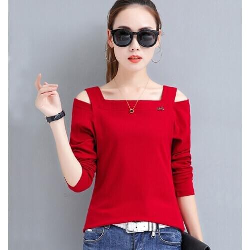 BOBOKATEER tee shirt femme t-shirt sexy off shoulder t shirt women clothes camisetas mujer 2021 cotton long sleeve woman tshirts