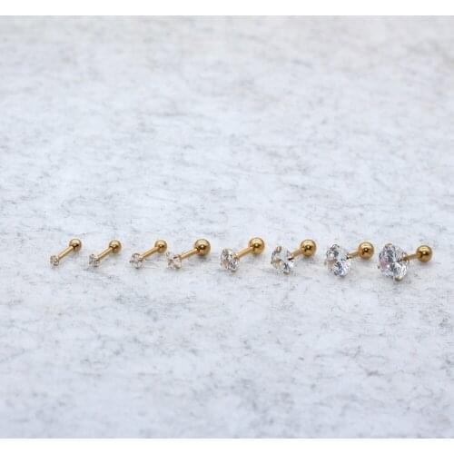Gold Color 4 Claw 2/2.5/3/4/5/6/7/8mm Clear Zircon Women Stud Earrings Ear Smooth Ball Earring 316 Stainless Steel Jewelry