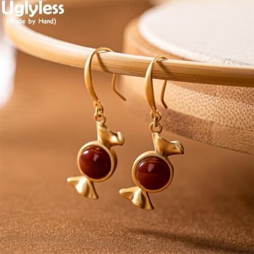 Uglyless Sweet Candies Earrings for Women Natural Gems Meaty Agate Dangle Earrings Gold Candy Gifts 925 Silver Brincos Bijoux