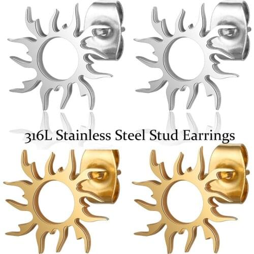 High Quality 316L Stainless Steel Sun Shaped Stud Earrings for Women Jewelry Fashion Yellow Earring Party Ear Jewelry