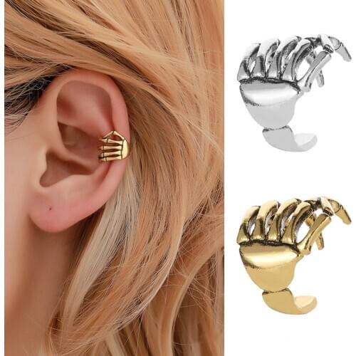 Punk Skull Hand Shape Ear Cuff Silver Color Clip Earrings Without Piercing For Women Clip On Earrings klipsy na uszy aretes