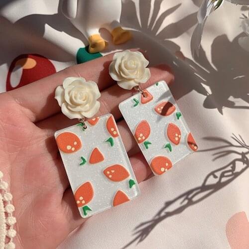 Hyperbole Drop Earrings For Women 925 Silver Needles Summer Rose Orange Eardrop Fashion Brincos Fine Jewelry Accessories