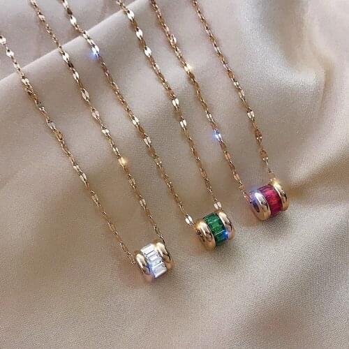 Women Titanium Steel White Green Red Slim Waist Pendant Necklace Female Birthday Gift Never Fade Elegant Choker Drop Shipping