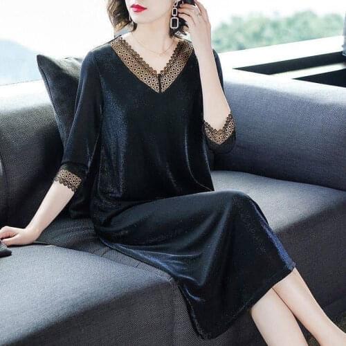 Large Size WomenS Stitching Lace Dress Spring And Summer New Style Five-Point Sleeve Long Style Western-Style Skirt