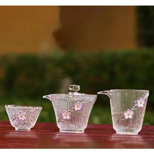 1PCS Creative Home Kung Fu Tea Set Tree Pattern Tea Set Heat-Resistant Transparent Crystal Glass Cup Japanese Tea Set