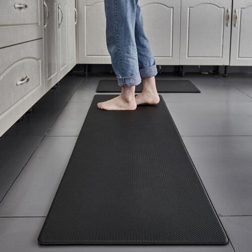 1pcs PVC Waterproof Kitchen Carpet Oilproof PU Leather Kitchen Mat Non Slip Floor Mat for Living Room Bedroom Doormat Grey Black
