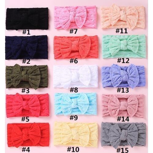 100 pcs/lot, Wholesale Waffle Knit Wide Nylon Bow Headwrap, One size fits most Knot Bow Nylon Headbands 27 Colors available