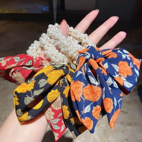 2021 New Korea Style Simple Girl Hair Ties Floral Bowknot Pearl Flower Hair Ropes for Women Fashion Hair Accessories