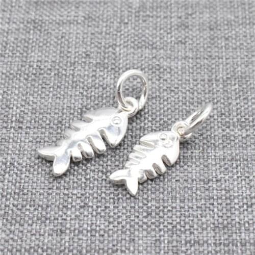 4 Pieces of 925 Sterling Silver Fish Bone Skeleton Charms 2-Sided for Necklace Bracelet Earring