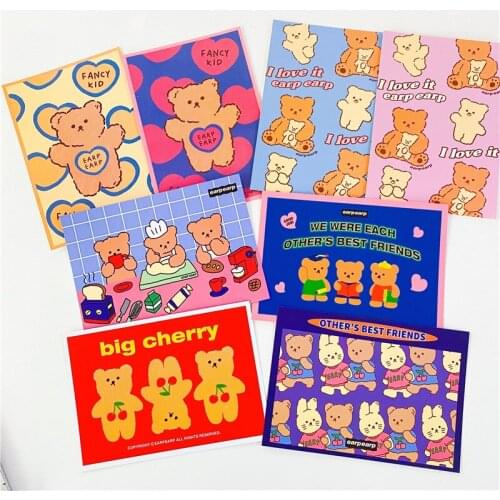 4pcs Postcard Cute Sticker Bear Hand Account Decoration Card Photo Props Wall Sticker Greeting Card Thank You Cards