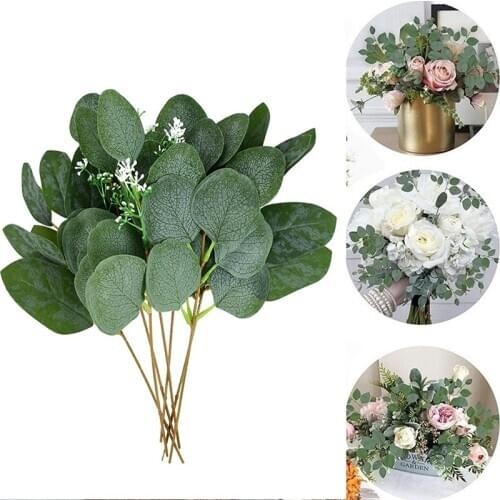 5pcs Artificial Eucalyptus Leaves Stems Branches Plant For Flower Arrangement Decor Vintage Wedding Wreath Home Party Decoration
