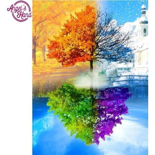 5D DIY Diamond Painting Fantasy Seasons Tree Diamond Embroidery European Style For The Living Room Mosaic Painting