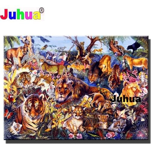 Tiger wild animals 5d diy full square round drill diamond painting wall art mosaic embroidery sale home decor