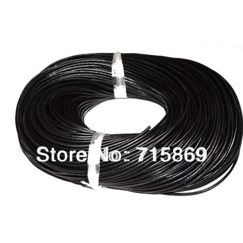 Free shipping Wholesale Jewelry DIY 100 Meters 2mm Black Round Genuine Leather Cord, Necklace & Bracelet Real Cord