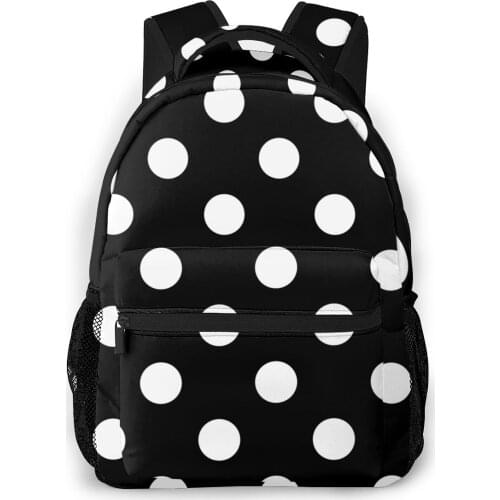 Black White Polka Dot Students Travel School Bags Backpack Womens Female Casual Backpacks