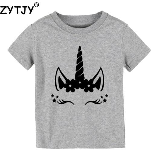 Unicorn Head flower Print Kids tshirt Girl t shirt For Children Toddler Clothes Funny Tumblr Top Tees CZ-133