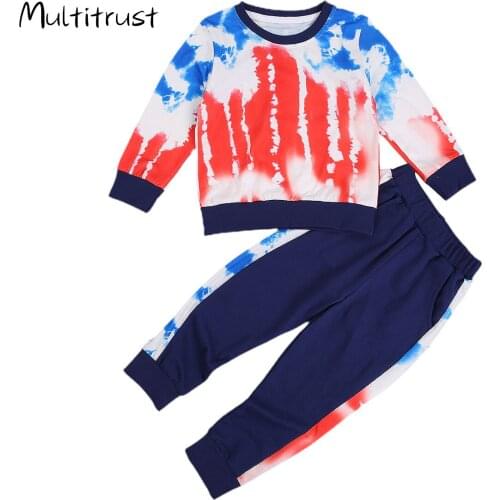 2-7Y Kids Sport Clothing Sets Boys Tracksuit Autumn Tie Dye Print Children Sweatshirts Tops Pants Toddler Boys Casual Outfits