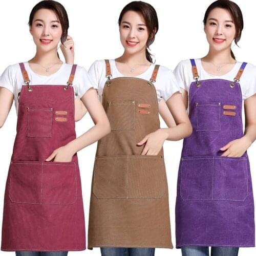 Customized logo factory wholesale high-end wear-resistant thickened canvas apron customized Korean fashion leather logo work apr