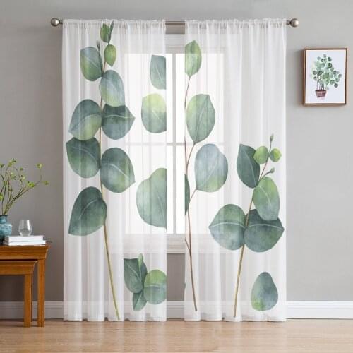 Watercolor Leaves Art Sheer Curtains for Girl Kids Bedroom Kitchen Window Drapes Curtain Home Decoration