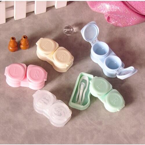 6.8x2.8x2.3cm Women Travel Contact Lenses Case Mini Cute Plastics Macarons Press Clamshell Include Tweezer Contact Lens Box