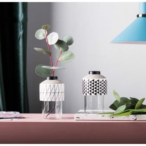 Creative Vase Nordic Simple Split Cement Glass Vase Transparent Home Decoration Geometric Vase Desktop Ornaments