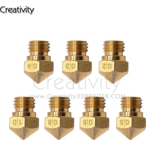 Creativity 10pcs 3D printer nozzle M7 Thread Brass Nozzle MK10 nozzle0.2/0.3/0.4/0.5/0.6/0.8/1.0mm for 1.75mm filament